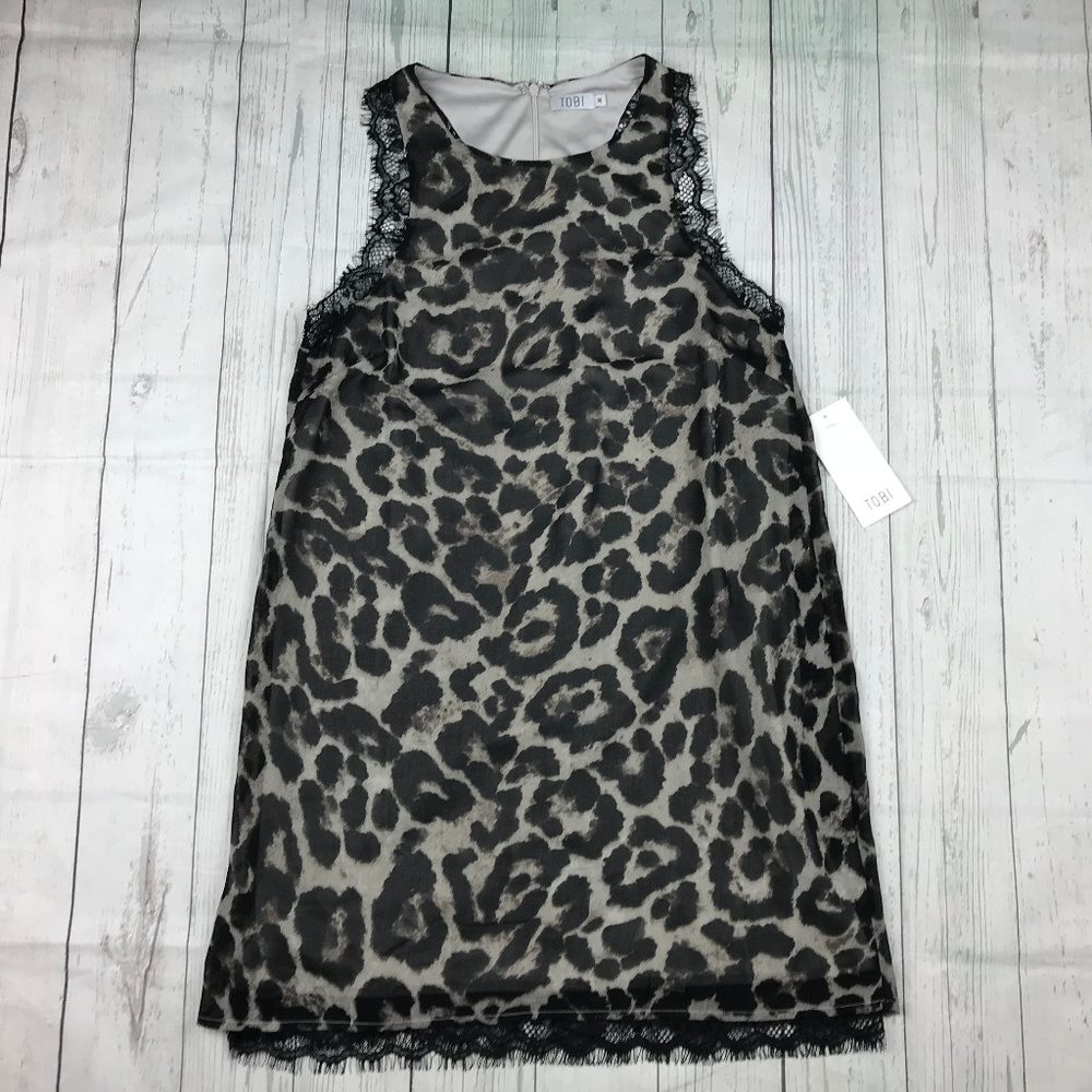 Tobi NWT womens M brown black leopard animal print sleeveless shift dress
